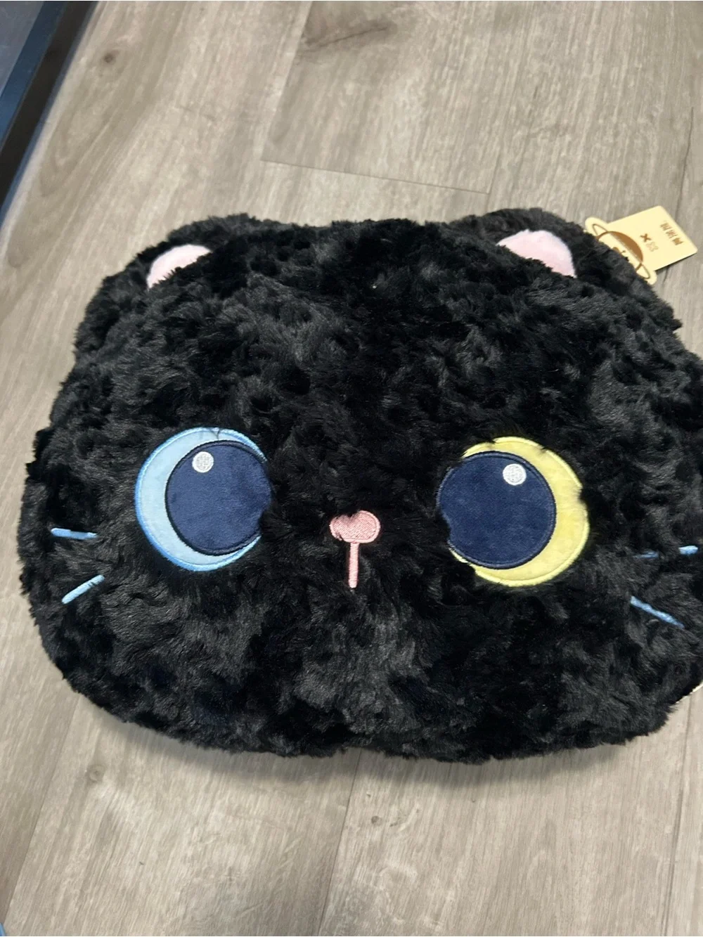 Black Cat Pillow with Mismatched Eyes Mochi Meow